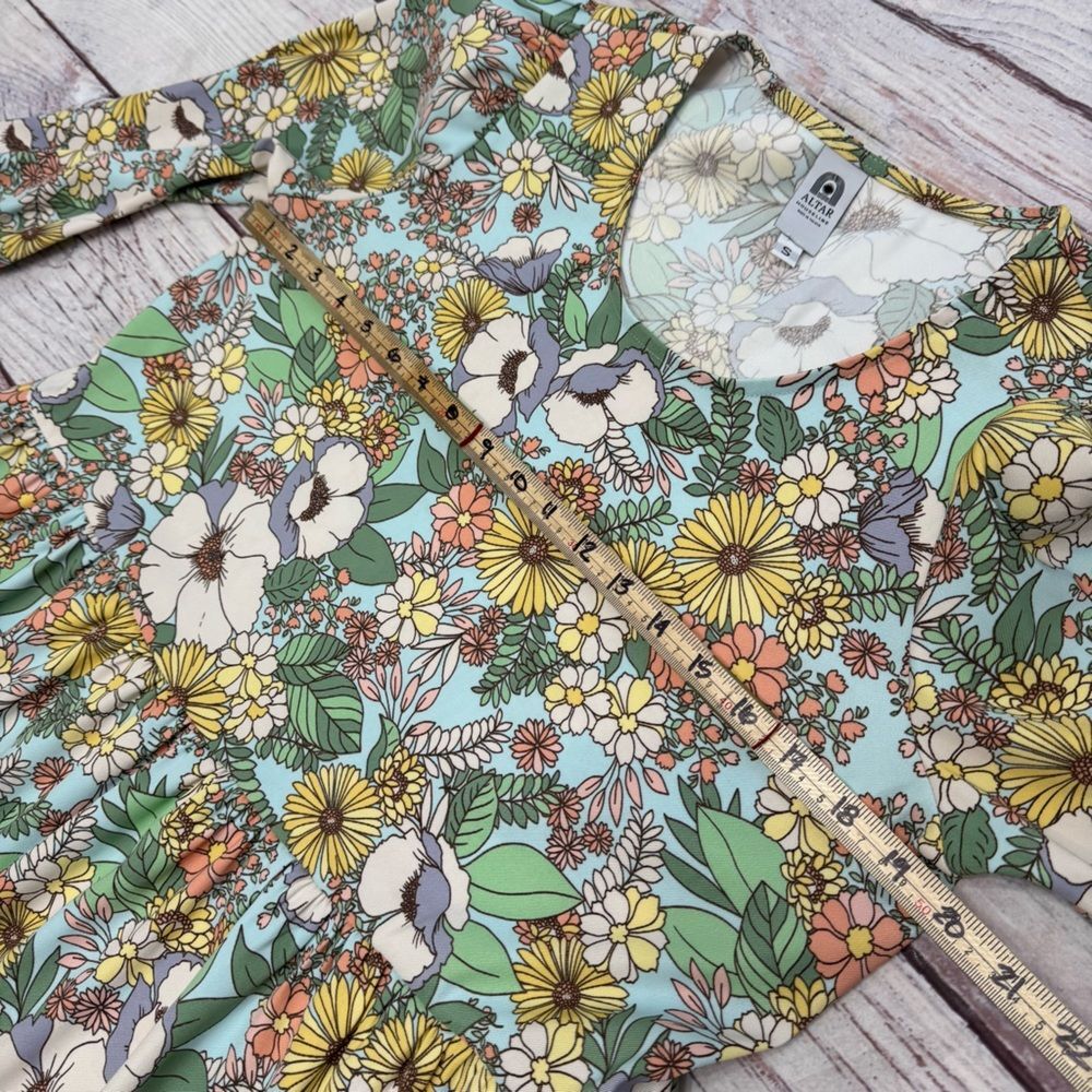 Altar PDX Houseline Floral Midi Dress Elbow Sleeves Made in USA Size Large - Picture 5 of 10